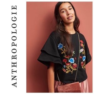 MOON RIVER Morielia Embroidered Ruffle Sleeve Top